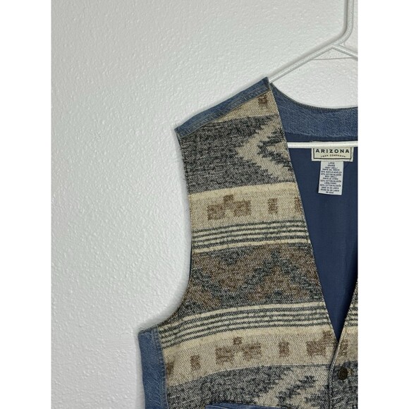 Vtg 90s Arizona Jean Company Denim Vest Western Aztec Boho Mens Sz Large Cowboy - Picture 2 of 16